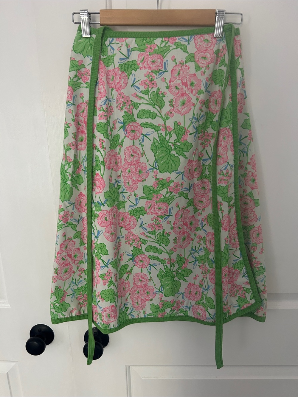 Vintage Green and Pink Floral Wrap Skirt, fits XS, S, M
